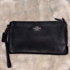 Coach Pebbled Black Leather Wristlet